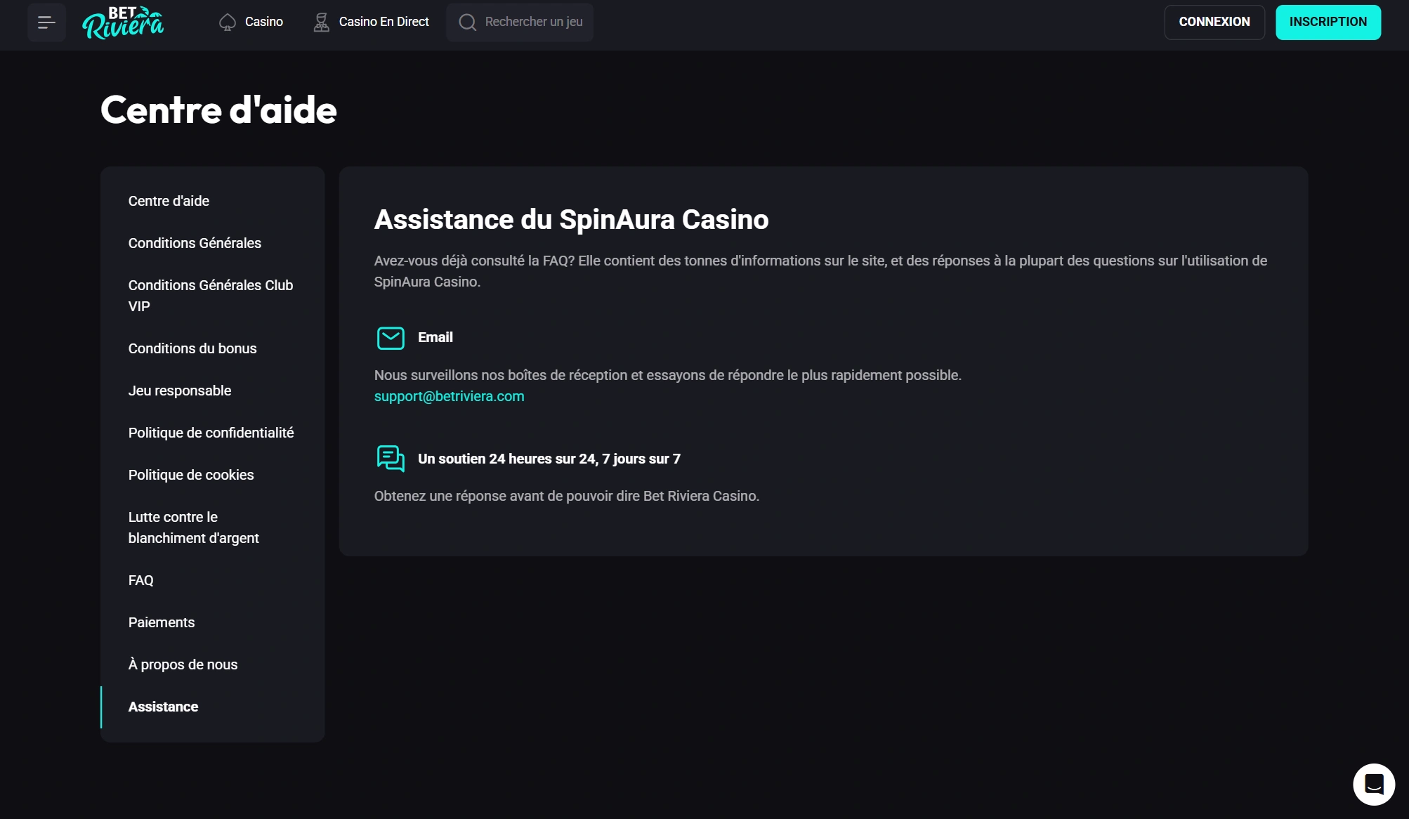 Betriviera Casino Service Client